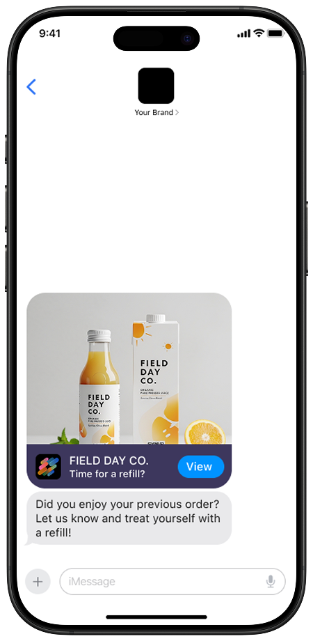 An App Clip card opening on an iPhone lock screen with a time-for-a-refill replenishment reminder