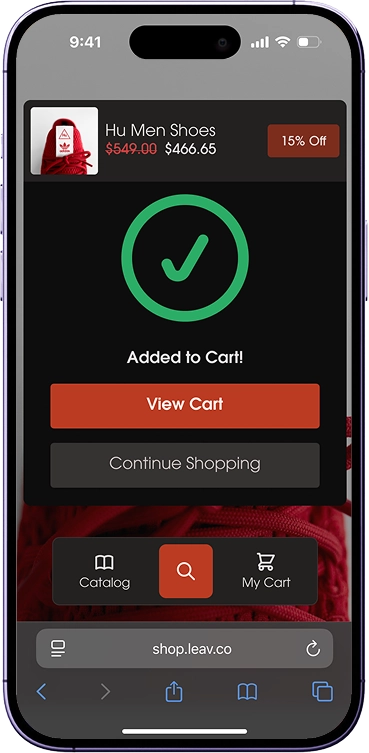 Add to cart screen
